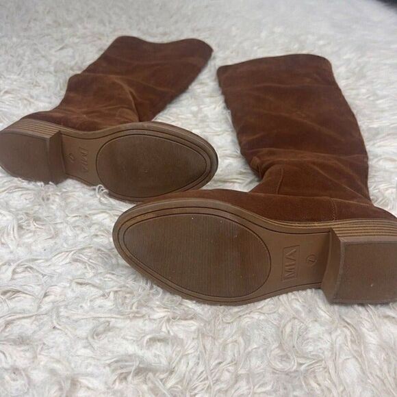 MIA Womens Marri Tall Distressed faux leather pull-on Brown Cognac Boot Size 7 - Picture 3 of 12